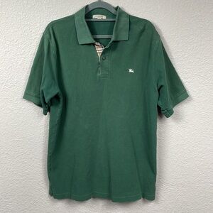 Burberry London Green Short Sleeve Polo Shirt Top Nova Check Placket Sz S